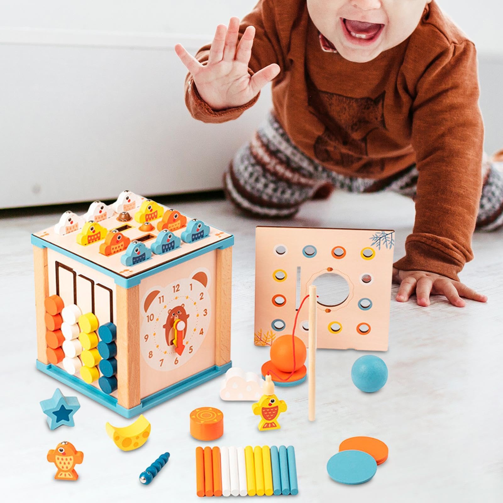 Montessori Wooden Activity Cube - Fine Motor Skills Educational Toy for Babies & Toddlers | Interactive Learning Cube with 5-in-1 Play Features | Perfect Birthday Gift for 1-3 Year Olds | Great for Daycare, Preschool & Home Playtime