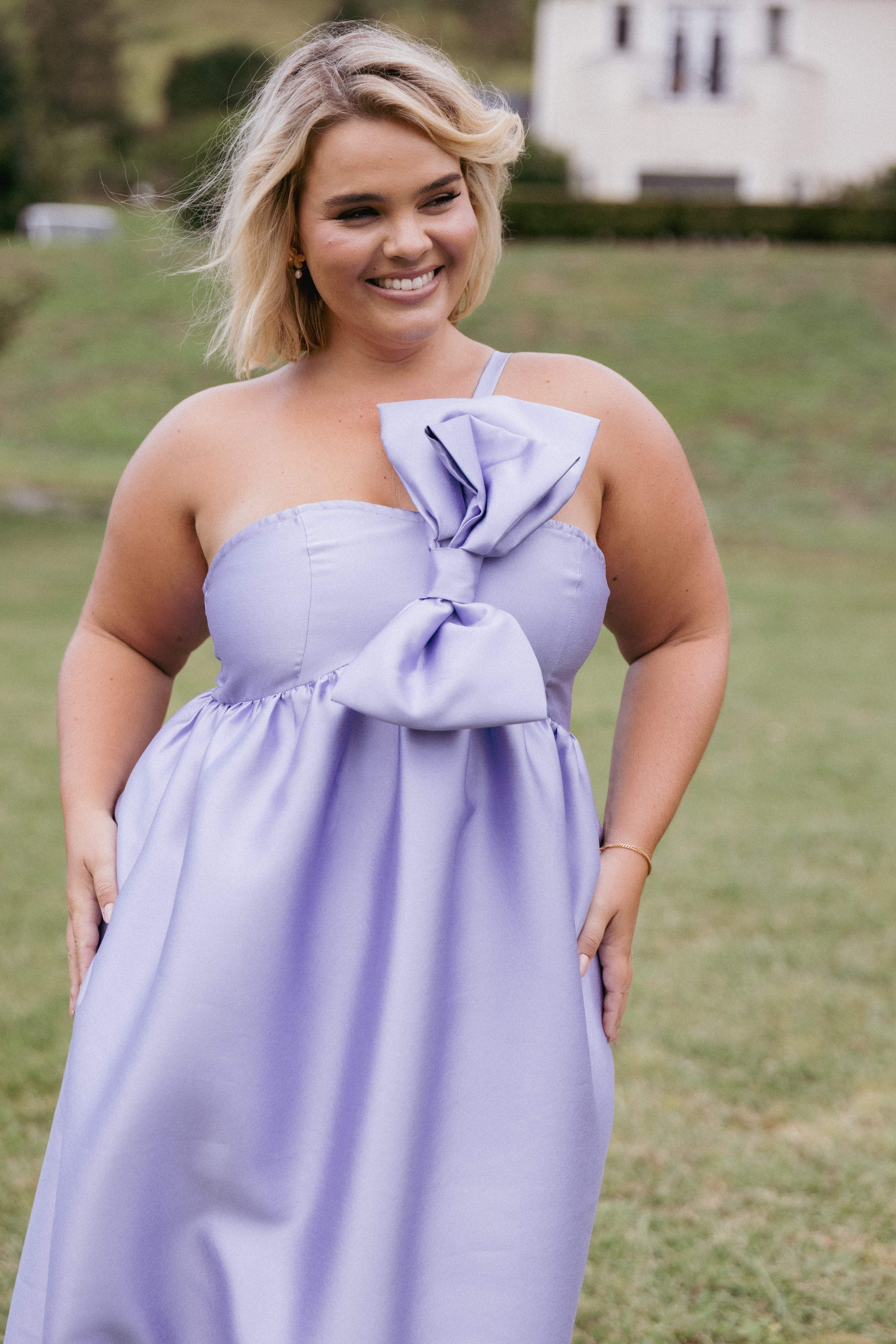 Betina Bow Front Maxi Dress for Women - Flowy Long Floral Dress with Side Slits & Adjustable Waist Tie - Perfect for Weddings, Parties & Summer Vacations - Lilac