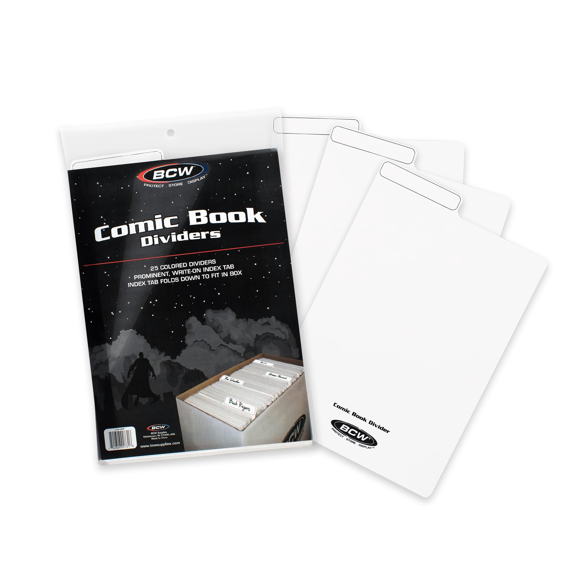 BCW Comic Dividers - 25 Pack | Archival Safe Polyethylene Plastic Dividers for Comic Book Storage | Organize & Protect Comics in Storage Boxes | Write-On Index Tabs (White) | Perfect for Collectors & Comic Book Organization