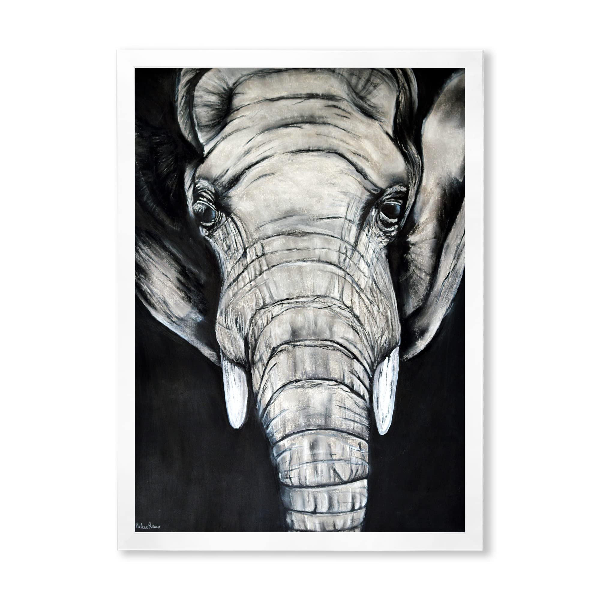 DesignQ African Elephant Portrait Framed Wall Art - Rustic Farmhouse Decor for Living Room, Bedroom & Office