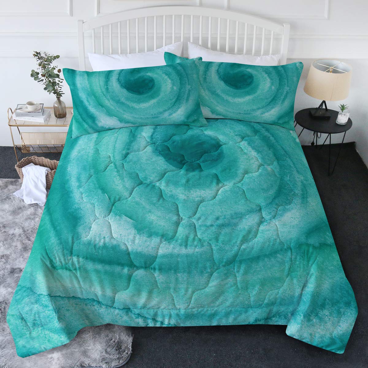 BlessLiving 3-Piece King Size Comforter Set - Soft Teal Watercolor Abstract Pattern Bedding with 2 Pillowcases | Ultra Soft & Comfortable | Perfect for Master Bedroom, Guest Room & Cozy Home Decor