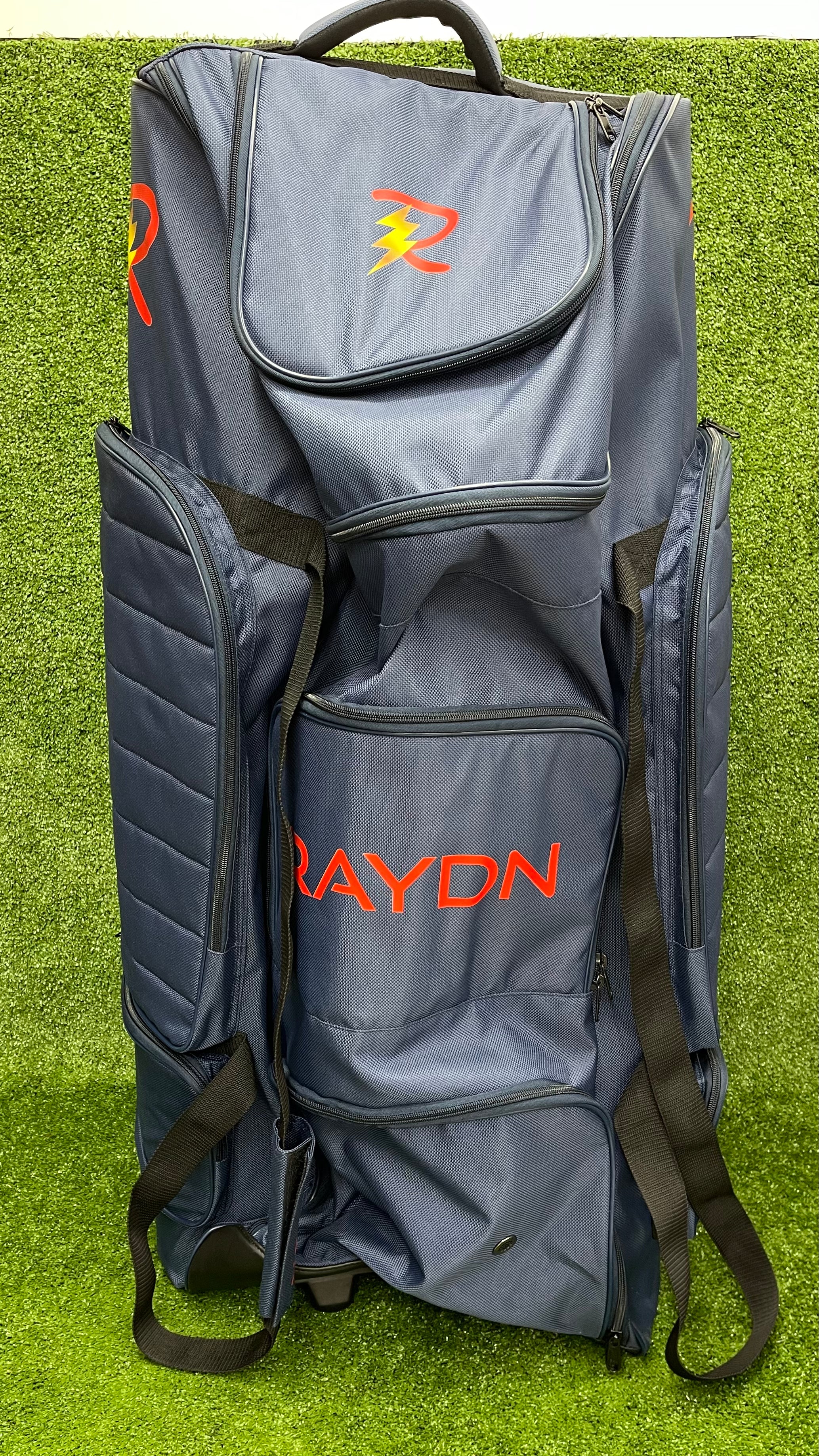 Raydn Players Wheelie Premium Adult Cricket Kit Bag - Navy Blue & Black - Perfect for Cricket Matches, Training & Travel