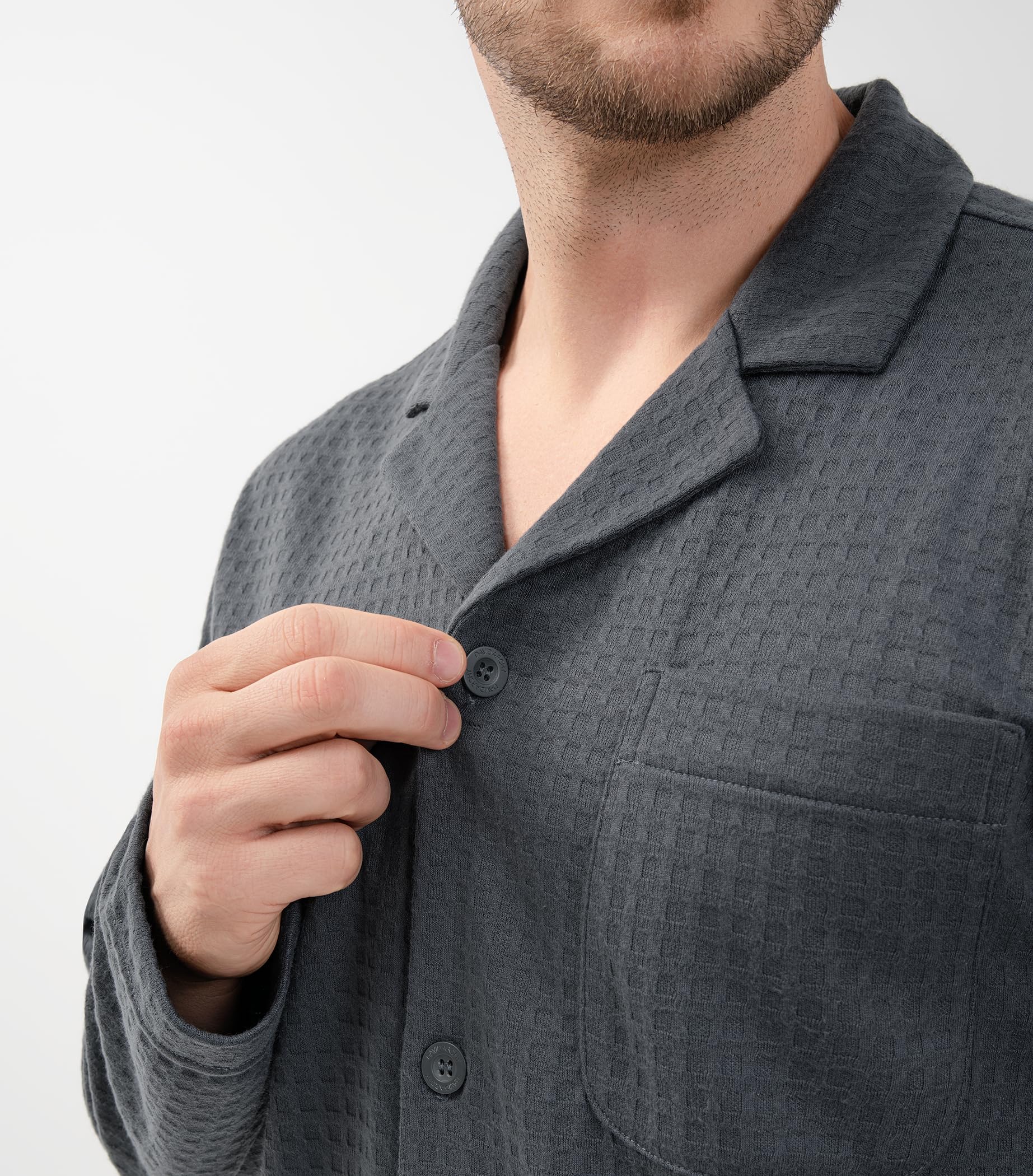 DAVID ARCHY Men's Waffle Knit Pajama Set - Soft & Warm Sleepwear with Notched Collar & Roomy Pockets - Cozy Loungewear for Winter Nights, Relaxing at Home & Gift Giving