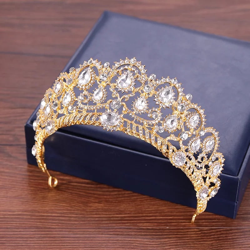 Baroque Gold Crystal Crown & Tiara Set for Brides, Queens, Prom, Pageant - Elegant Wedding Hair Accessories for Women & Girls