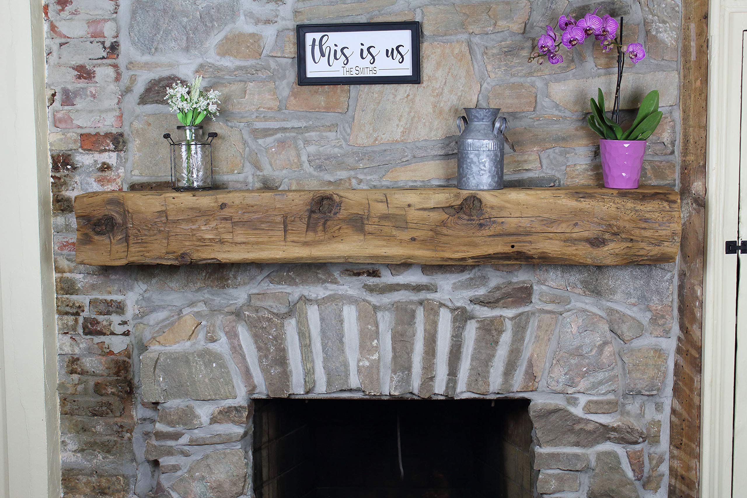 Handcrafted Reclaimed Wood Fireplace Mantel Shelf - Rustic Floating Barn Beam Shelf in Custom Lengths | Perfect for Farmhouse, Cabin & Living Room Decor