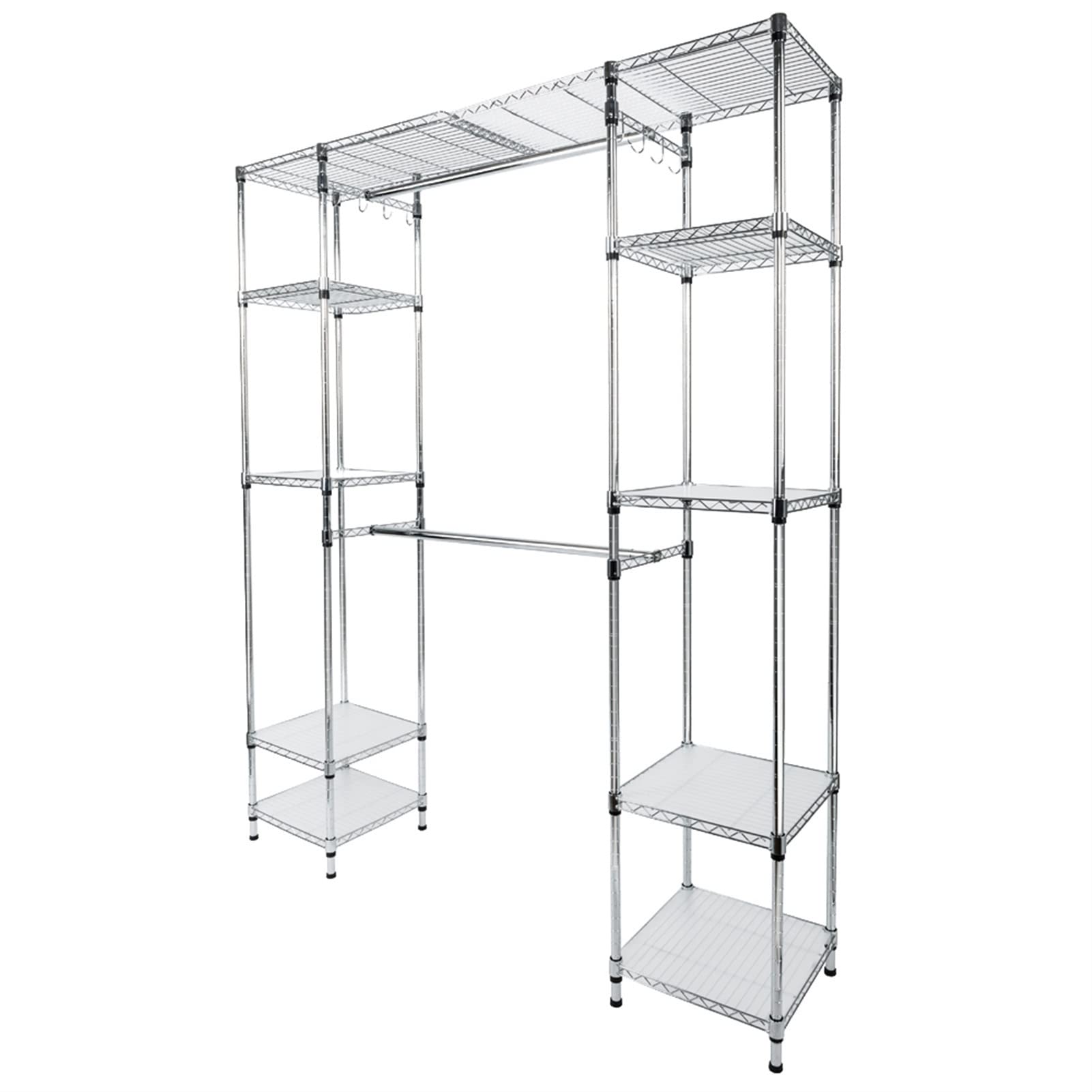 Custom Closet Organizer Shelves System Kit - Expandable Metal Clothes Storage Rack for Wardrobe Organization - Perfect for Bedroom, Walk-in Closet & Laundry Room Storage Solutions