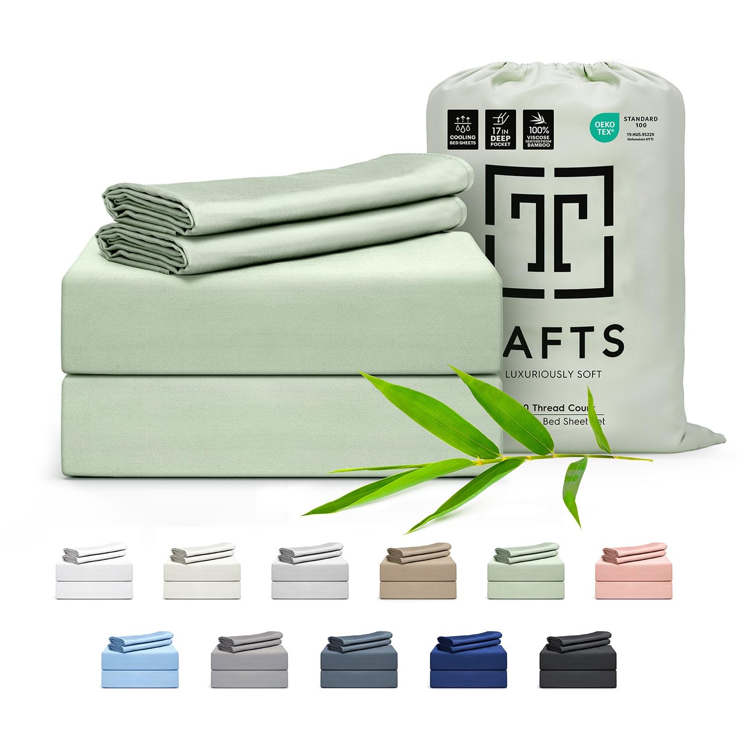 Tafts 100% Bamboo Viscose Twin Sheet Set - Luxuriously Soft, Cooling & Silky - Double Stitched for Durability - Lifetime Quality Guarantee (Sage Green) - Perfect for Hot Sleepers & Eco-Friendly Bedrooms