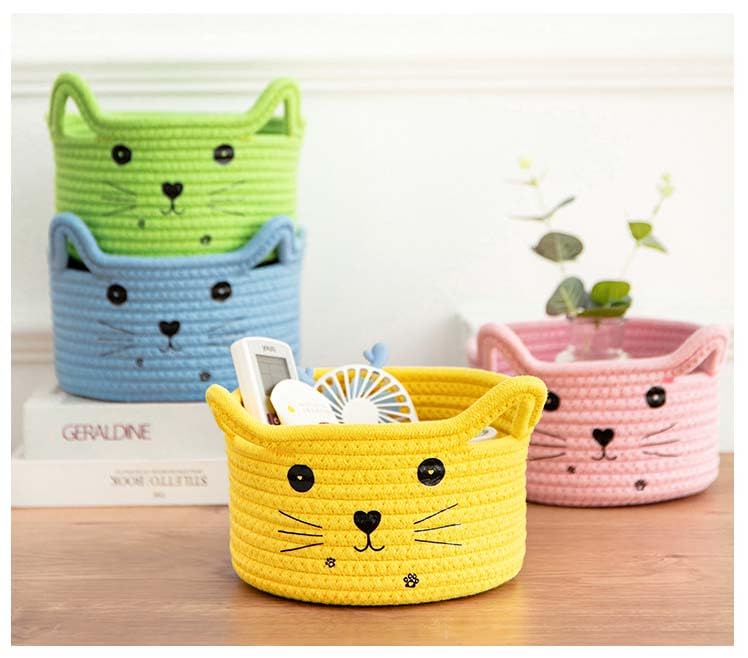 Kamuavni Woven Storage Basket - Cotton Rope Baby Organizer with Handle, Nursery Toy Bin for Kids, Pet Cat Dog Basket, Easter Gift Basket (Yellow) - Perfect for Nursery Organization, Pet Toy Storage & Holiday Gift Giving