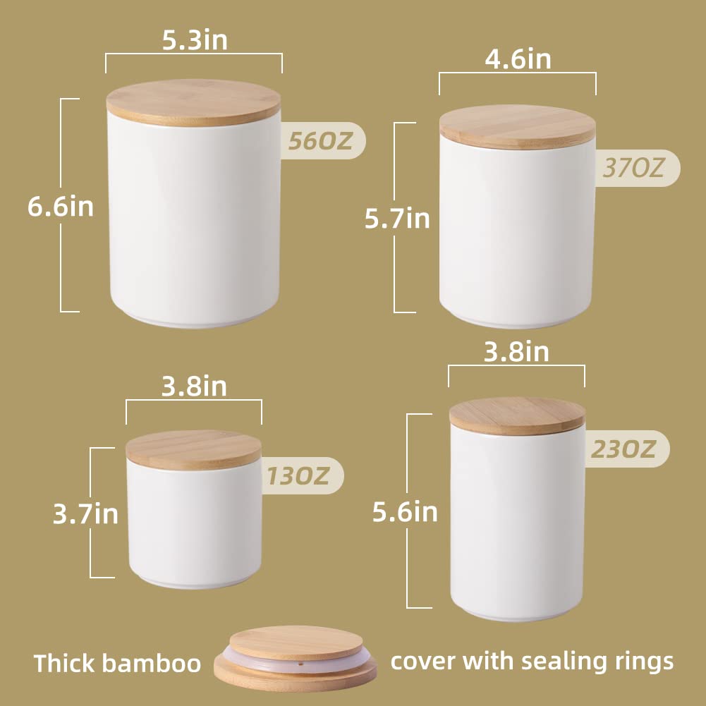 Sweejar 4-Piece Ceramic Kitchen Canister Set with Airtight Bamboo Lids - Porcelain Food Storage Containers for Sugar, Coffee, Tea, Flour & Spices - Elegant Countertop Organization for Pantry & Kitchen (Jade Green)
