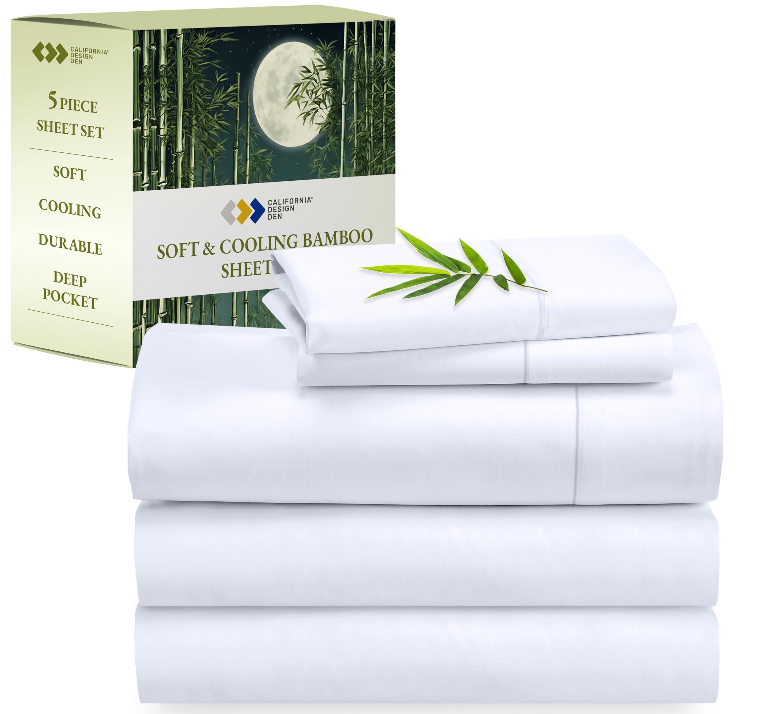 California Design Den Bamboo Rayon Split King Sheet Set for Adjustable Beds - Twin Deep Pocket Fitted Sheets, Ultra Soft & Cooling White Bedding (Split King, White) | Perfect for Hot Sleepers & Luxury Bedrooms
