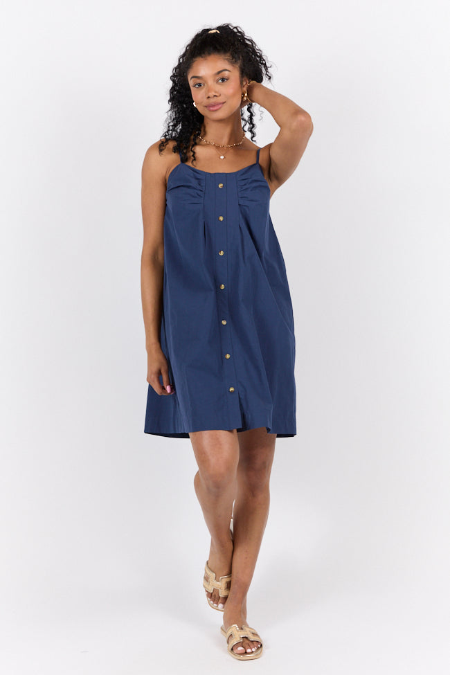 No Looking Back Navy Blue Button Front Dress for Women - Elegant Office & Casual Wear | Perfect for Work, Parties & Everyday Outfits