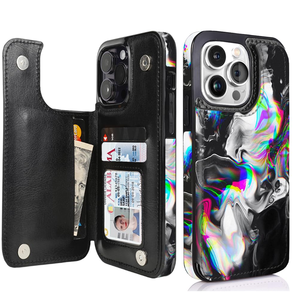 uCOLOR iPhone 13 Pro Wallet Case with Card Holder Slots & Kickstand - Marble Flip Leather RFID Blocking Phone Cover for Women (6.1