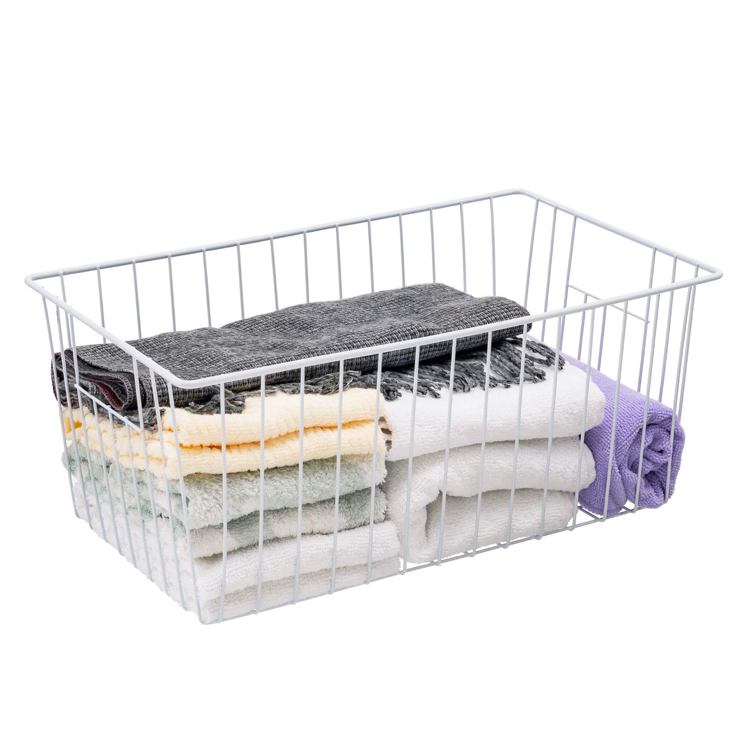 16 Inch Freezer Wire Storage Organizer Baskets - Stackable Refrigerator Bins with Built-in Handles for Cabinet, Pantry, Closet & Bedroom Organization - Perfect for Kitchen, Garage & Home Storage Solutions