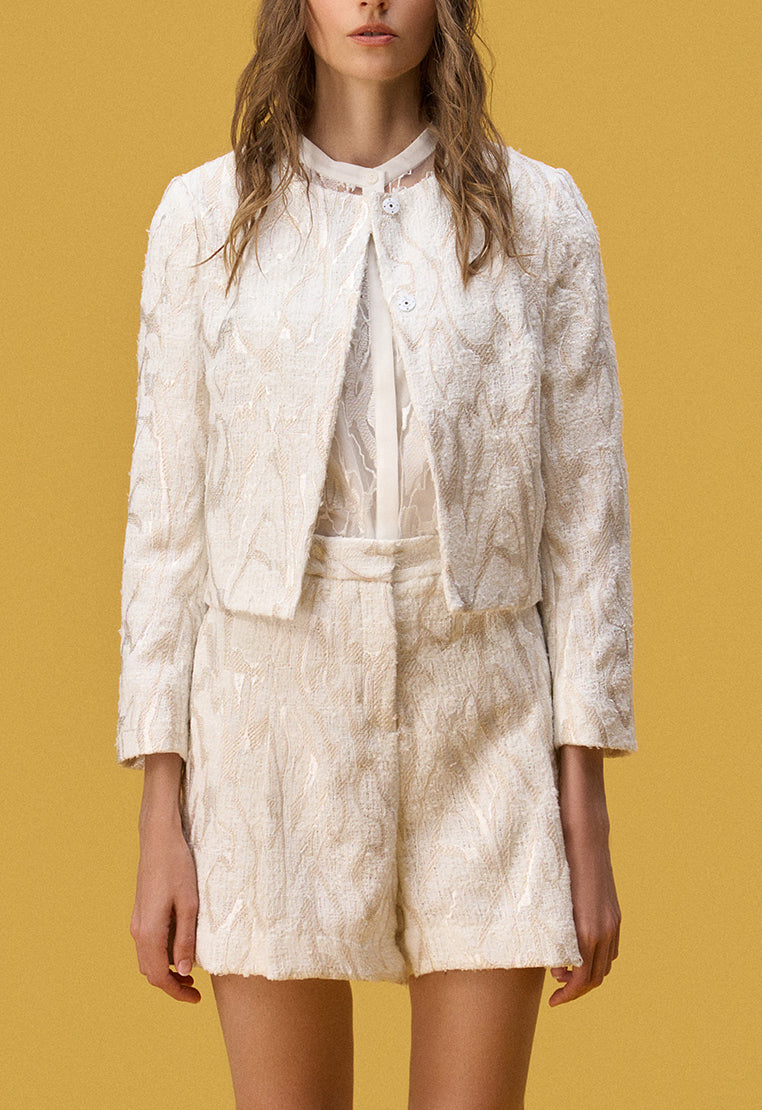 Elegant White Jacquard Tweed High-Waist Shorts for Women | Summer Fashion | Perfect for Beach, Party & Casual Wear