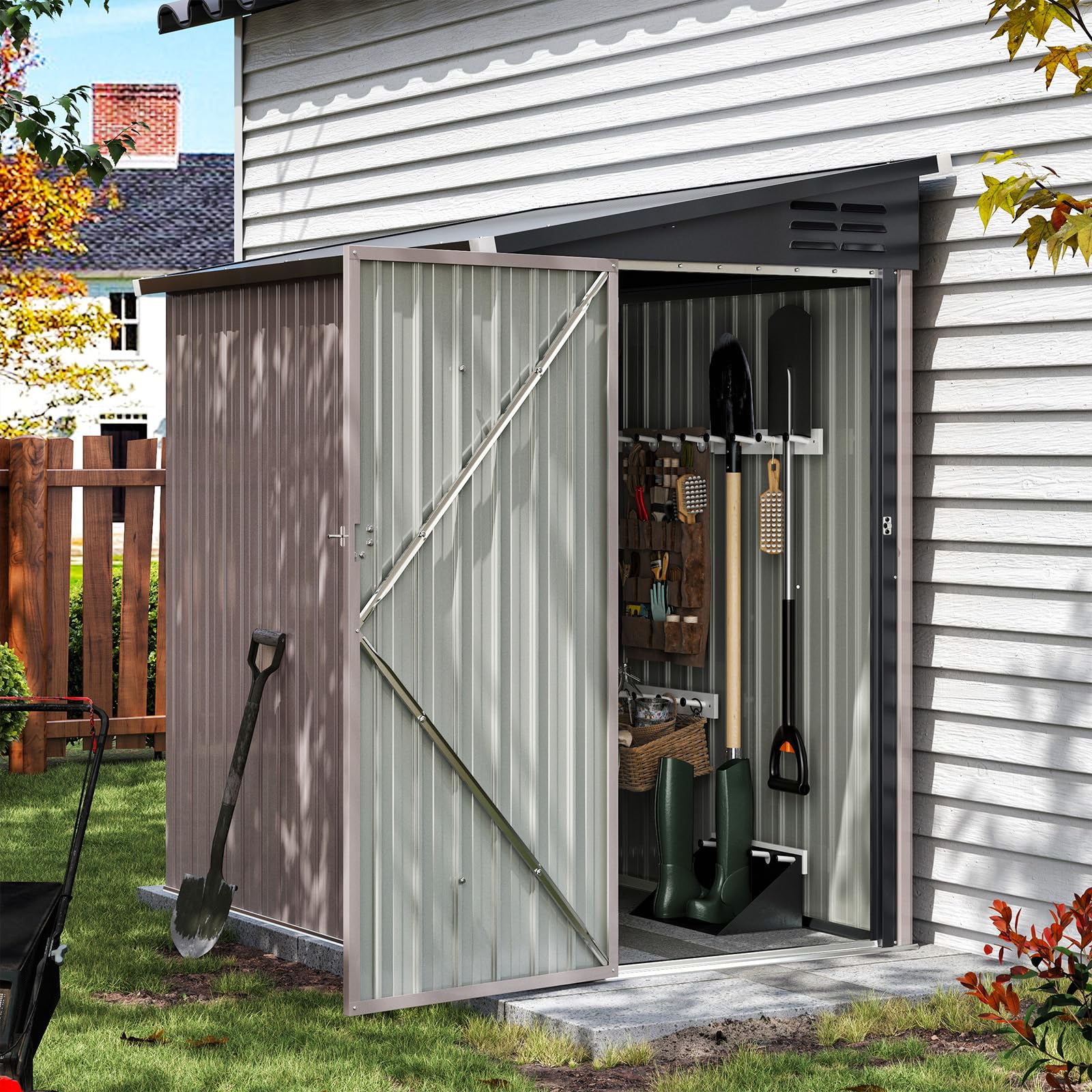 Aoxun 6x4 Metal Storage Shed for Patio, Garden & Lawn - Brown