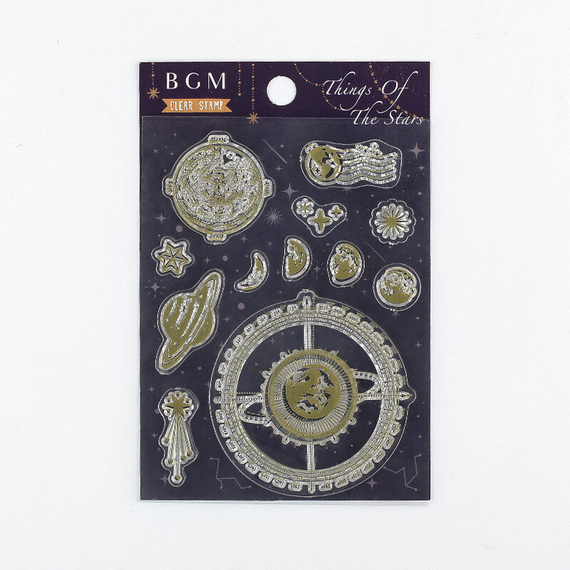 Celestial BGM Clear Stamp Set for Scrapbooking, Card Making & DIY Crafts - Moon, Stars & Galaxy Themed Rubber Stamps for Journaling, Planner Decor & Handmade Greeting Cards
