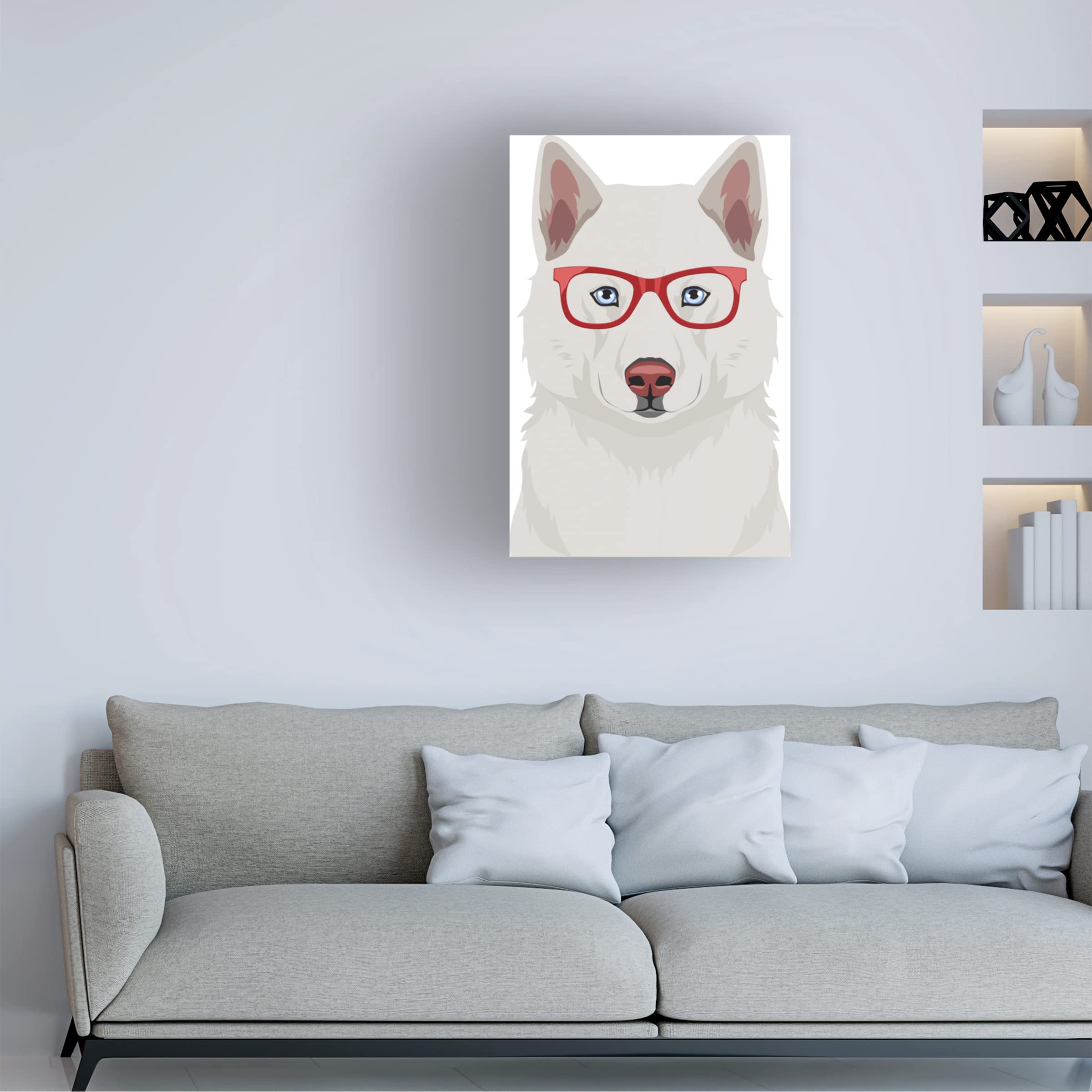 Trademark Fine Art 'Husky Wearing Hipster Glasses' Canvas Wall Art Print - Funny Dog Portrait for Living Room, Bedroom & Office Decor