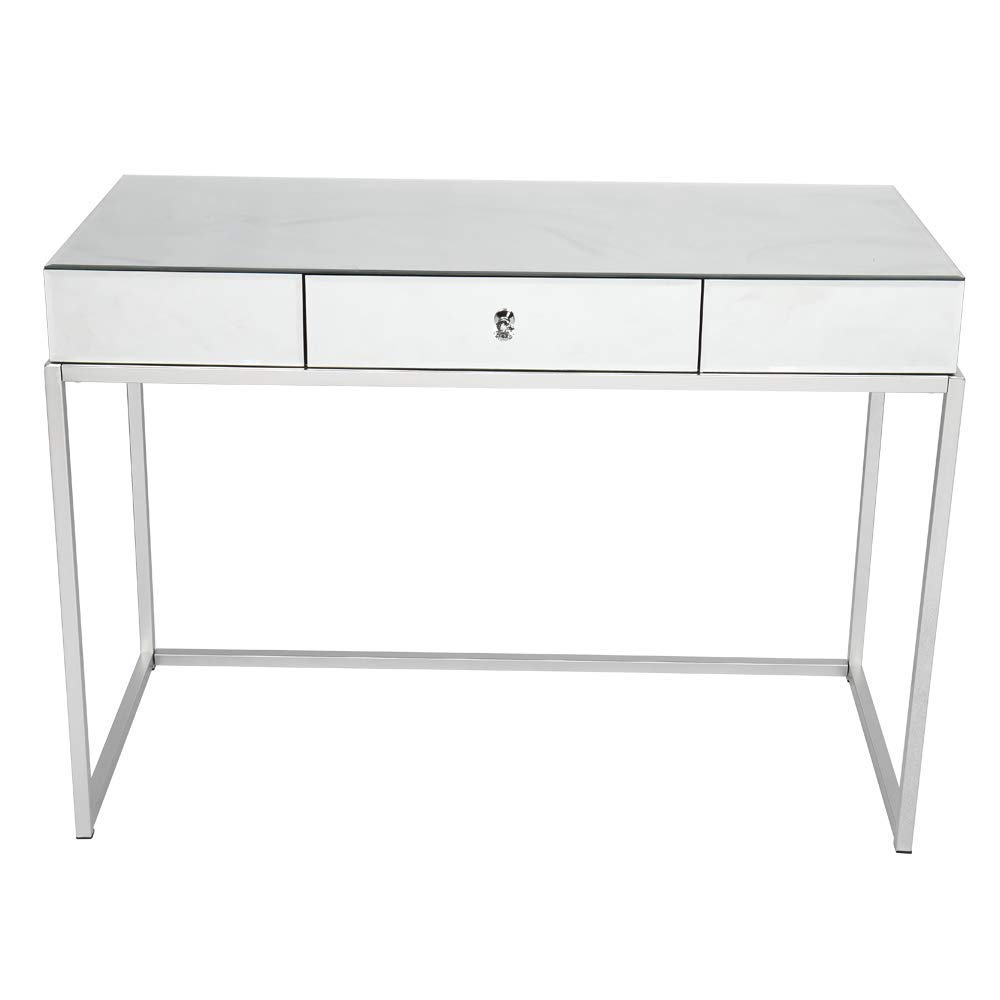 Elegant Mirrored Console Table with Drawers - Vanity Makeup Desk & Home Office Writing Table, Smooth Finish with Crystal Knobs - Perfect for Bedroom Dressing Area, Living Room Decor & Women's Workspace