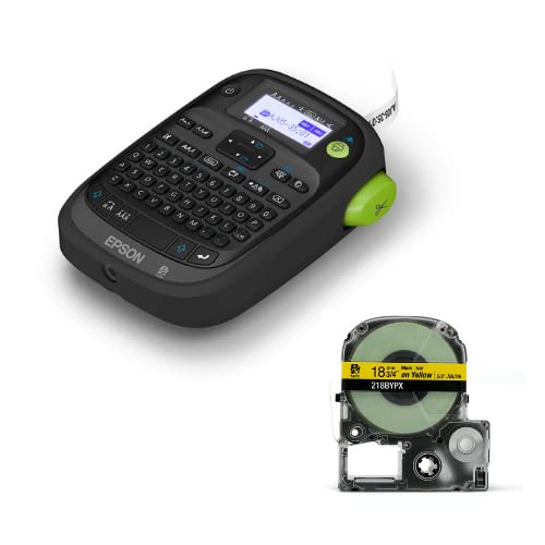 Epson LW-PX300 Industrial Label Maker with 218BYPX PET Polyester Tape Cartridge - Black on Yellow Labels for Plant Identification, Warehouse Organization & Equipment Labeling