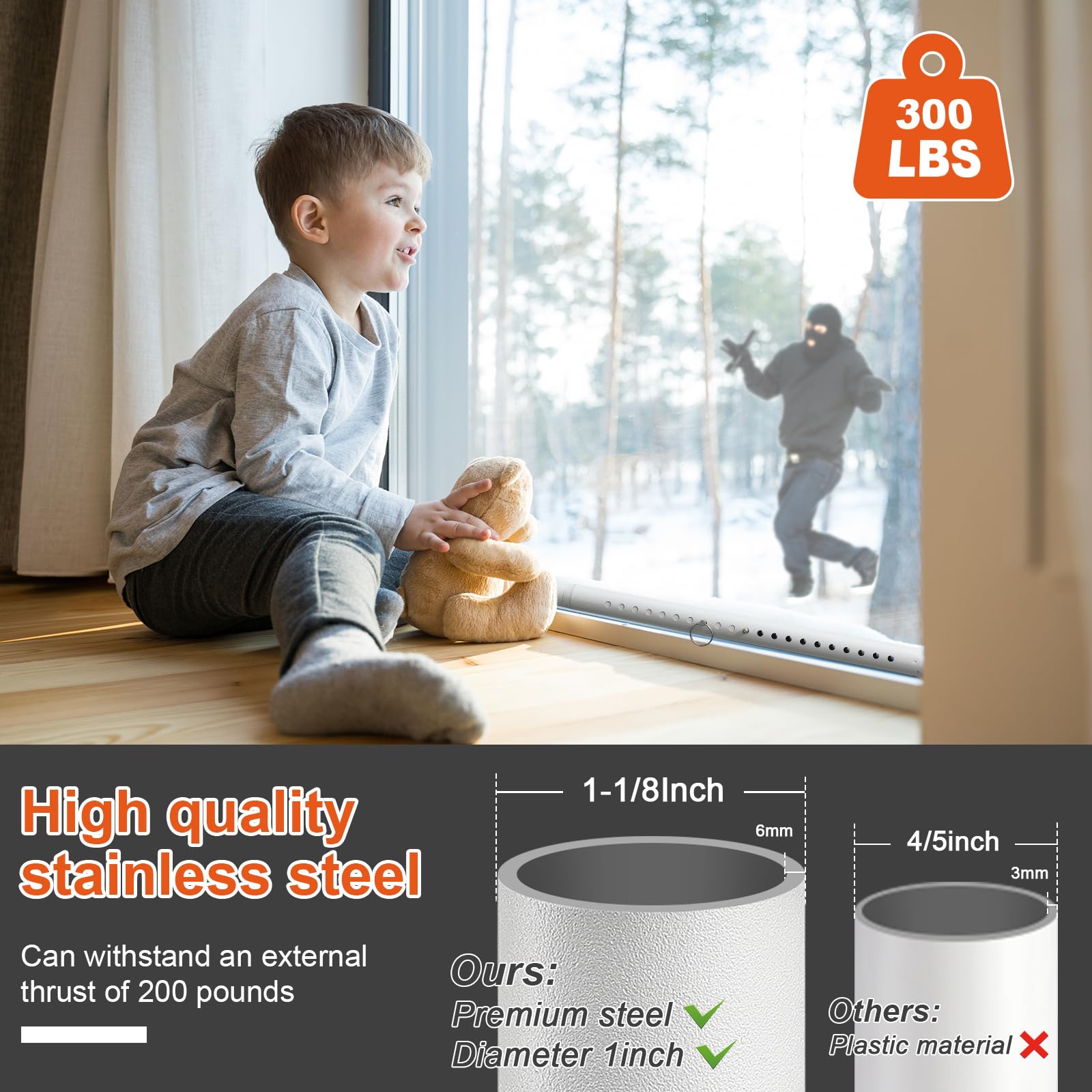 Heavy Duty Adjustable Sliding Door Security Bar 17