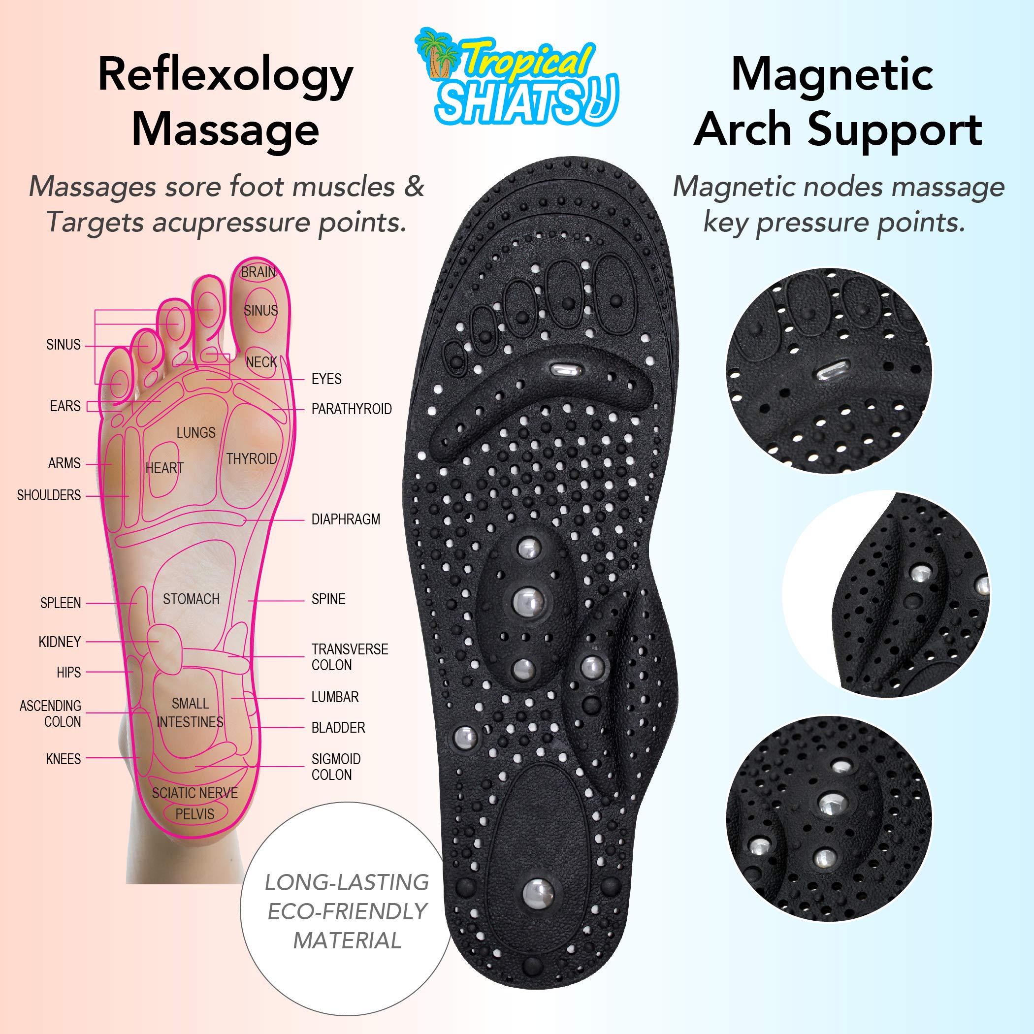 Daiwa Felicity Magnetic Orthopedic Insoles for Men & Women - Reflexology Massage Shoe Inserts with Arch Support - Relief for Peripheral Neuropathy & Foot Pain (Men's 6.5-8) - Perfect for Running, Walking & Daily Comfort