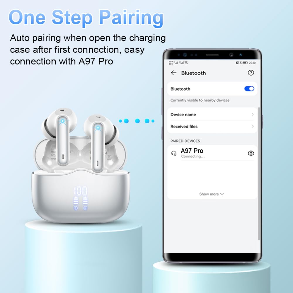 Wireless Earbuds Bluetooth 5.3 with ENC Noise Cancelling Mic, IPX7 Waterproof in-Ear Headphones, 40H Playtime, Ultra Light & Comfortable for Running, Workout, Travel - Silver