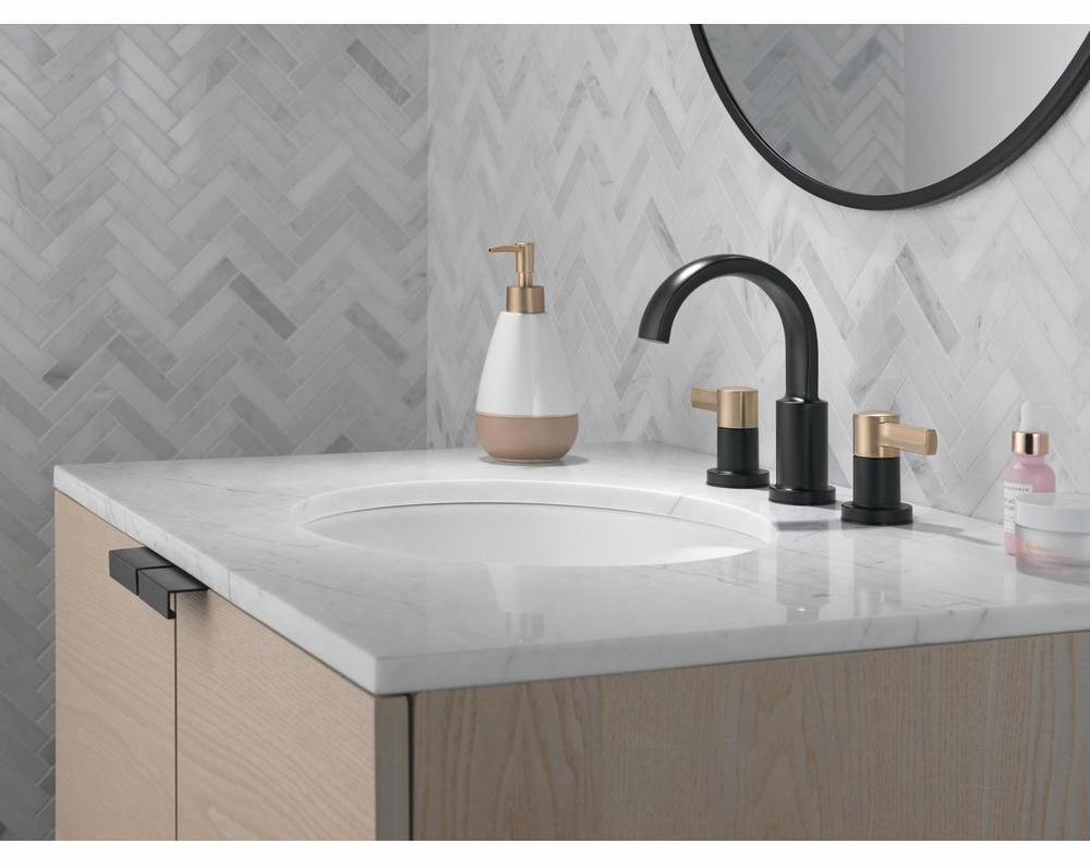 Albion Widespread Bathroom Faucet - Matte Black & Champagne Bronze Finish - Delta 35855LF GZ - Perfect for Modern Bathroom Vanities and Sinks