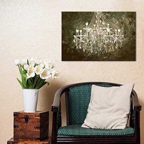 Brown Crystal Chandelier Canvas Print - Modern Digital Art Wall Decor with Green Paint Strokes for Living Room, Bedroom & Office - 32x48 Inch Large Wall Art - Relaxing Home Decor for Spa, Meditation Room & Luxury Interior Design