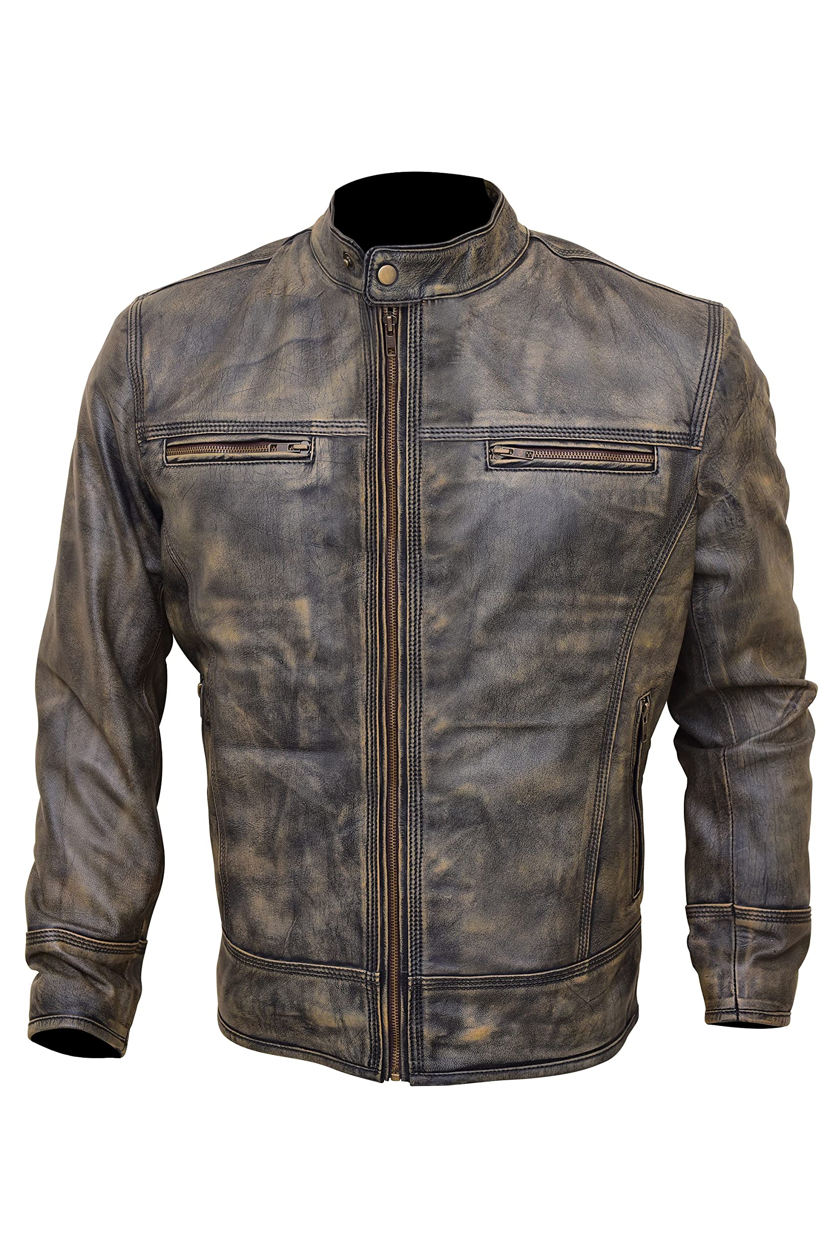 Vintage Cafe Racer Motorcycle Jacket for Men - Genuine Distressed Leather Retro Biker Jacket - Perfect for Motorcycle Riding, Casual Wear & Vintage Fashion Enthusiasts