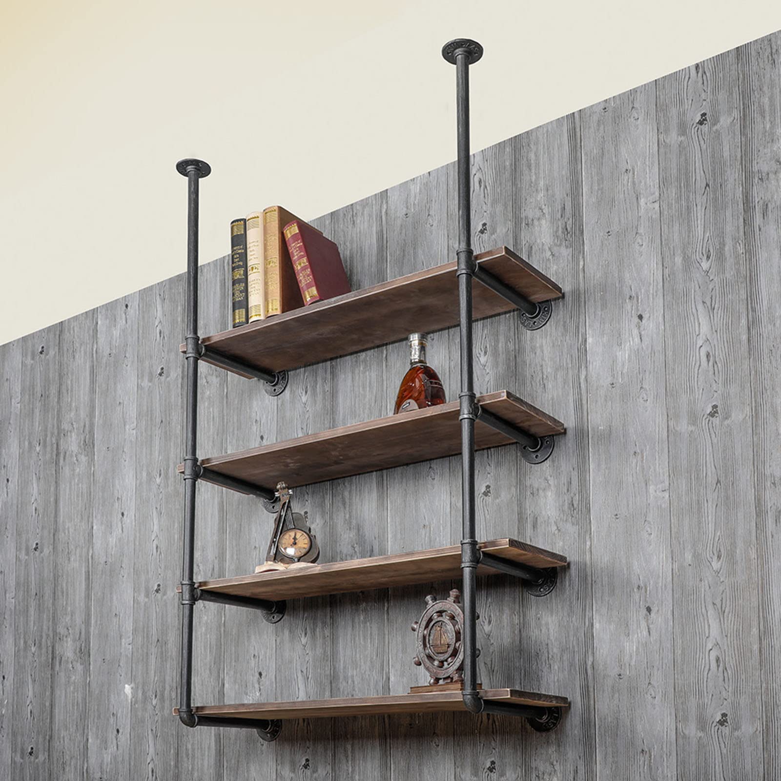 Black Solid Steel Pipe Shelf Bracket - Heavy Duty Floating Shelf Supports for Wood Shelves - Rustic Industrial Pipe Decor - Perfect for Living Room, Kitchen, Bedroom & Home Office Organization
