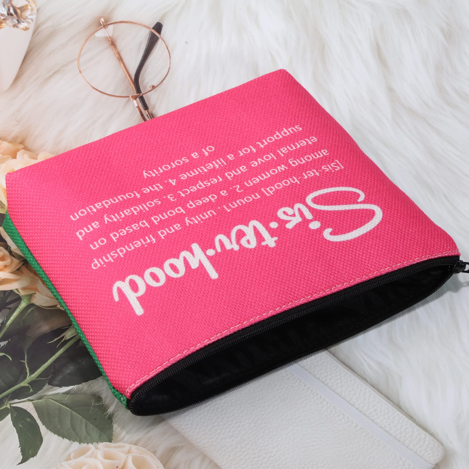 POFULL Pink & Green Sorority Graduation Cosmetic Bag - Greek Letter Organization Accessory, Sisterhood Gift for College Graduates - Perfect for Sorority Events, Graduation Parties & Greek Life Celebrations