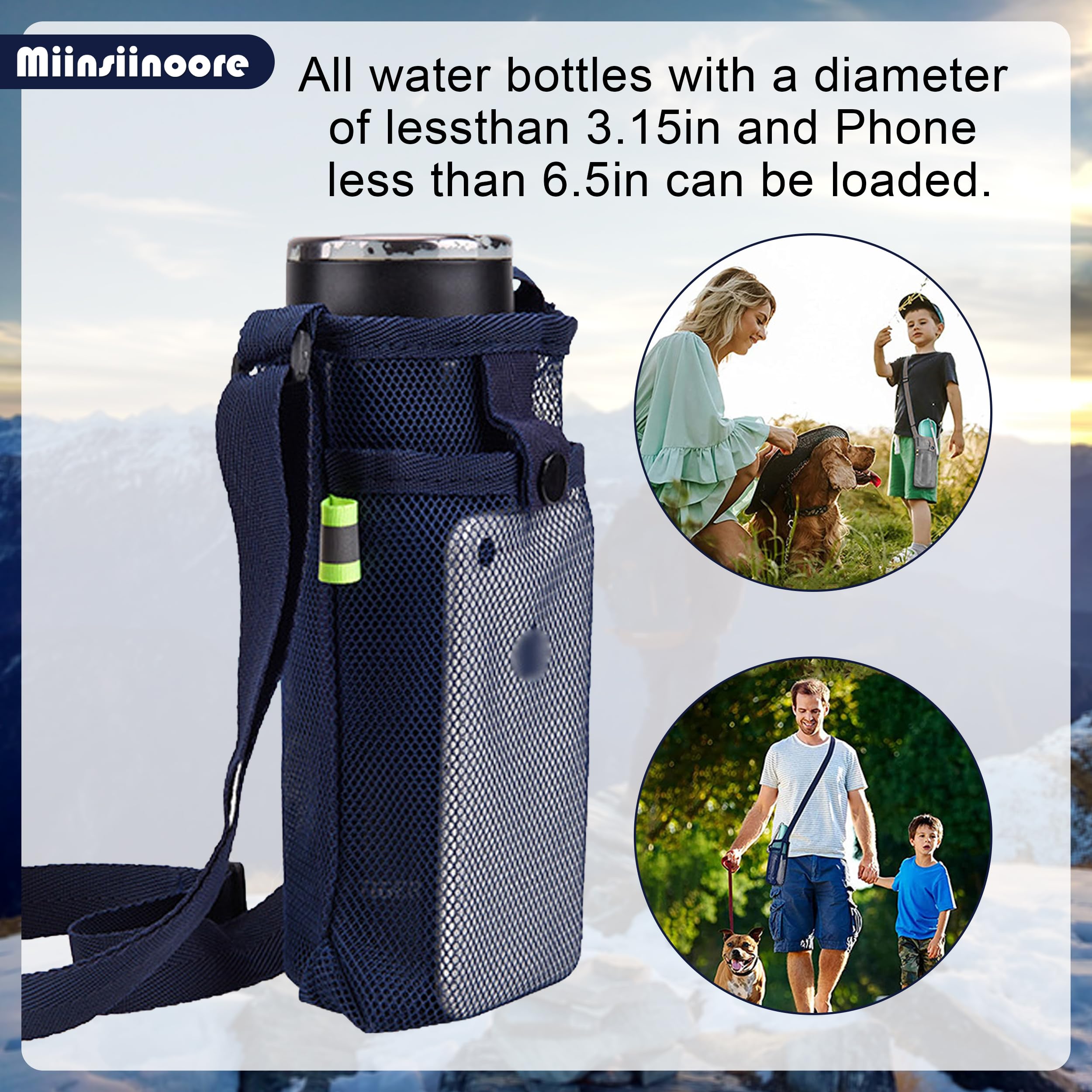 3 Pack Mesh Water Bottle Holder - Adjustable Shoulder Strap Sling Bag & Pouch for Hiking, Camping, Walking - Perfect for Outdoor Adventures, Gym & Daily Use