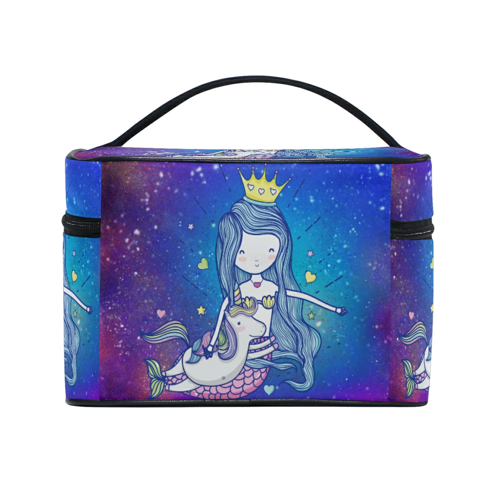 Cute Space Themed Mermaid Unicorn Makeup Bag for Women - Waterproof Cosmetic & Toiletry Travel Organizer - Perfect for Travel, Gym, and Daily Use