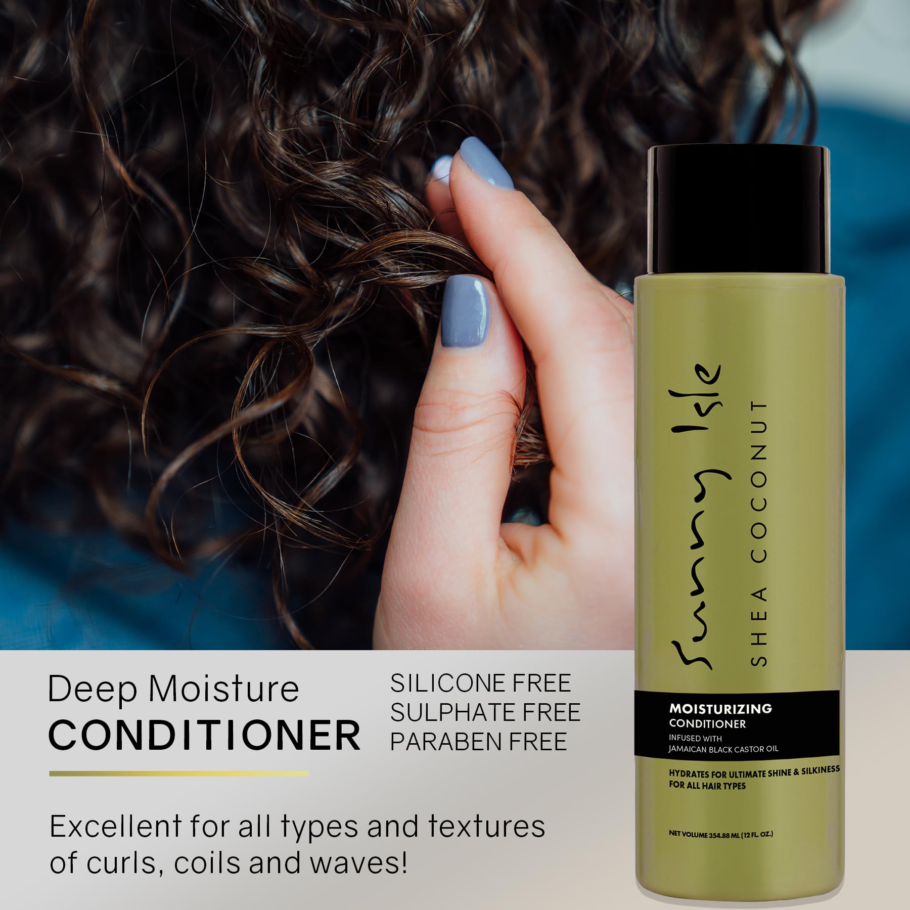 Sunny Isle Shea Coconut Moisturizing Shampoo & Conditioner Set 12oz | Jamaican Black Castor Oil for Curly Hair Care | Hydrating Formula for Dry Curls, Waves, Coils | Silicone, Paraben & Sulfate Free | Perfect for Daily Hair Hydration & Natural Curl Definition