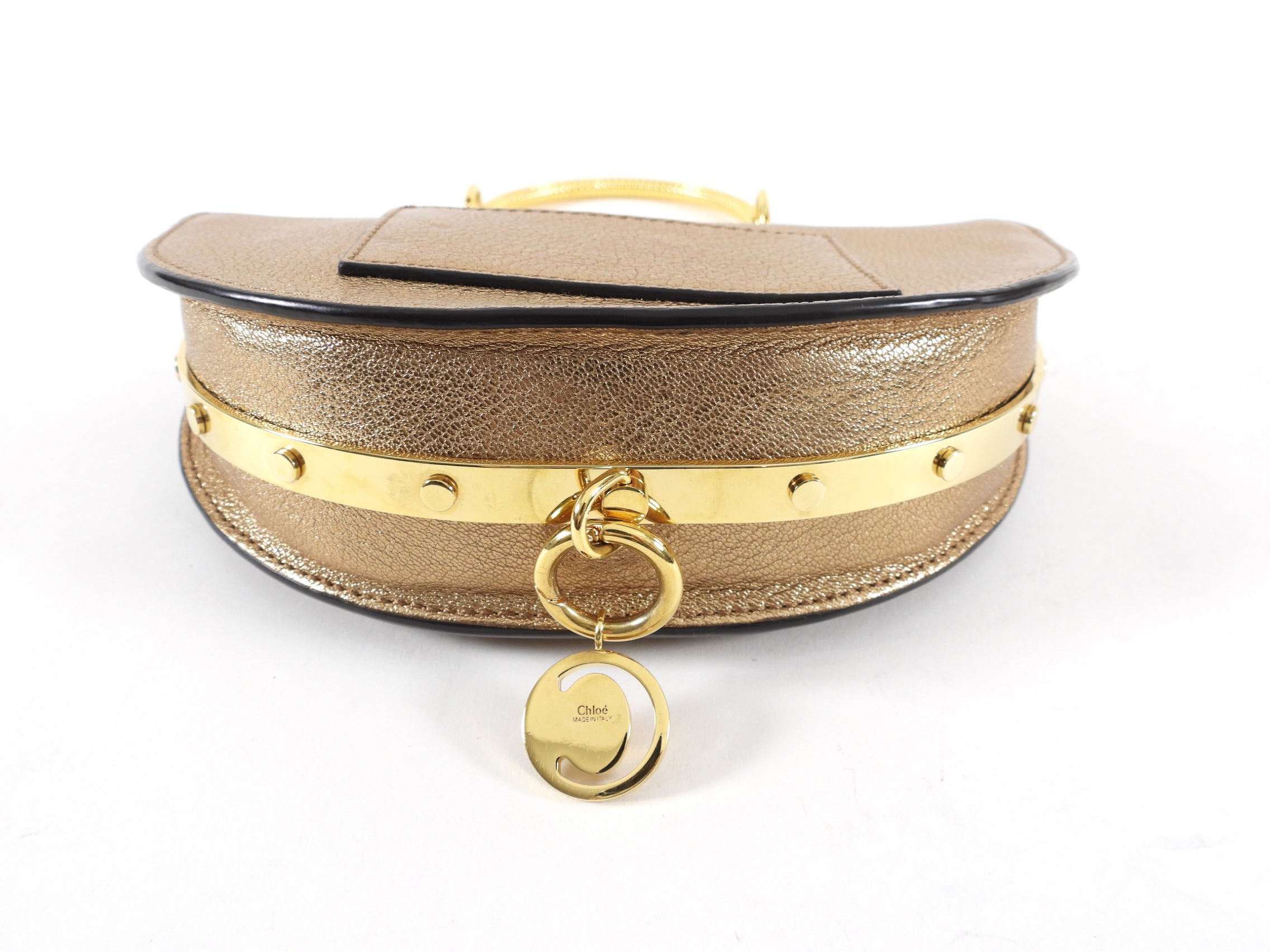 Chloe Metallic Bronze Leather Nile Minaudiere Bracelet Bag - Elegant Evening Clutch for Parties, Weddings & Special Occasions