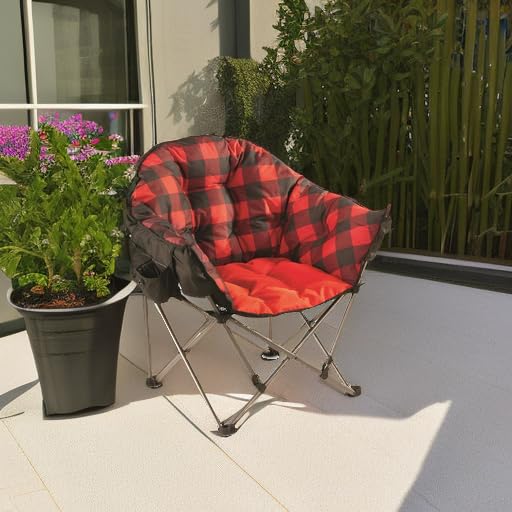 Guide Gear Oversized Camping Chair - Portable Folding Chair with Padded Seat, 500 lb Weight Capacity, Red Plaid - Perfect for Outdoor Camping, Picnics, Beach & Backyard Relaxation