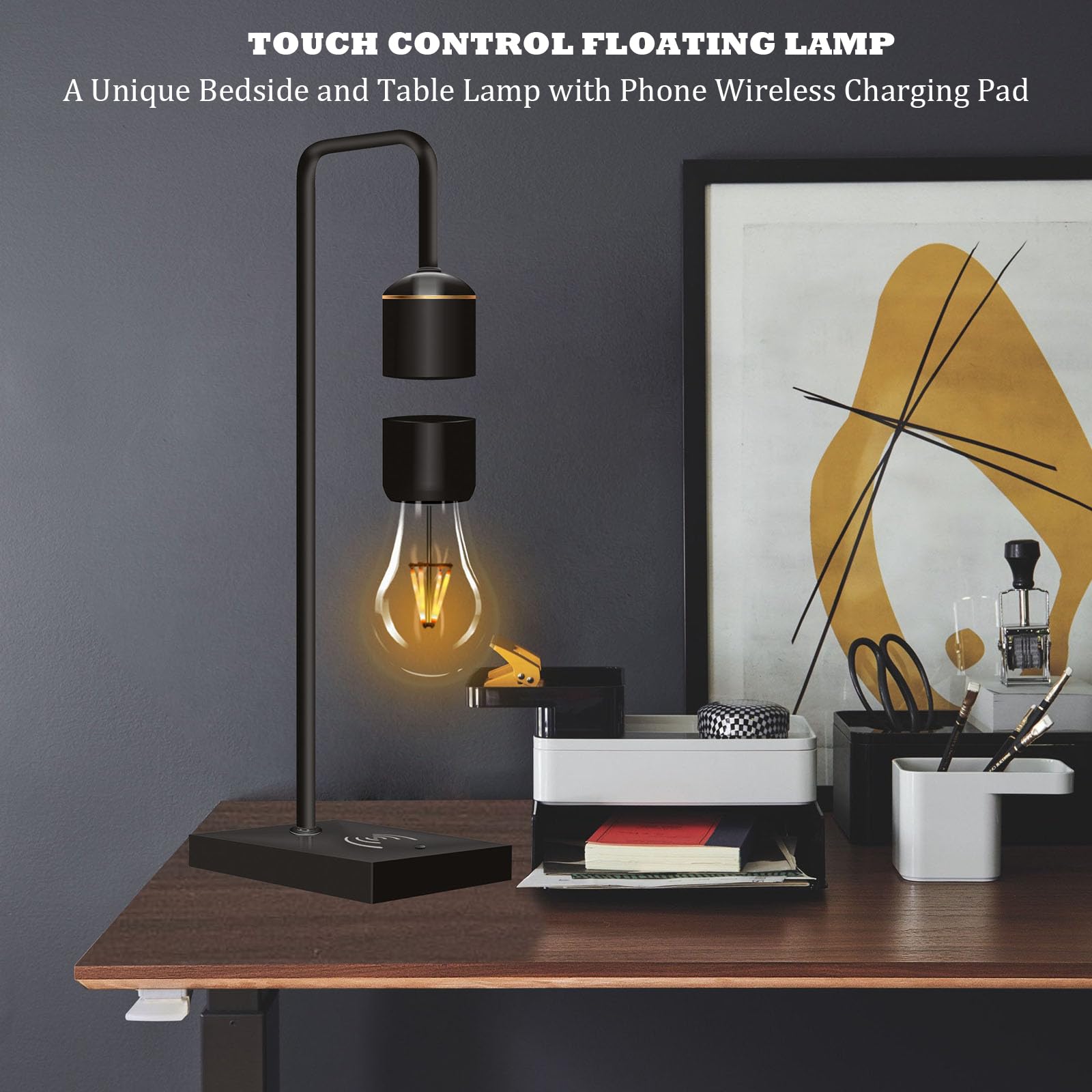 Magnetic Levitating Light Bulb with Wireless Charging - Floating LED Desk Lamp for Bedroom, Office & Night Light | Compatible with iPhone & Android | Modern Home Decor & Unique Gift Idea