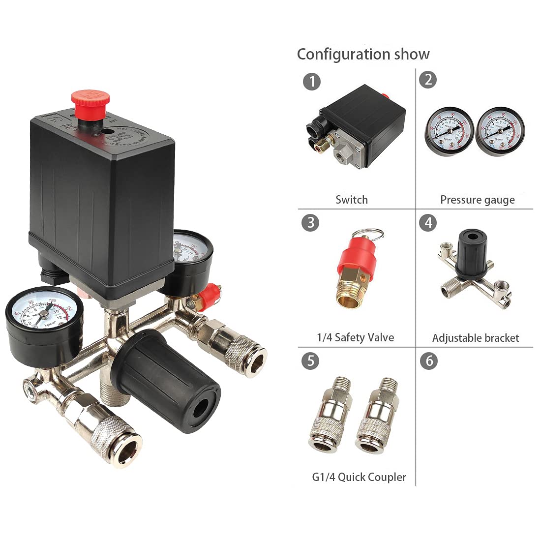 Air Compressor Pressure Switch with Regulator Control Valve & Gauge - Replacement Part for Air Pump Systems | Perfect for Workshop Tools, HVAC Equipment & Industrial Machinery