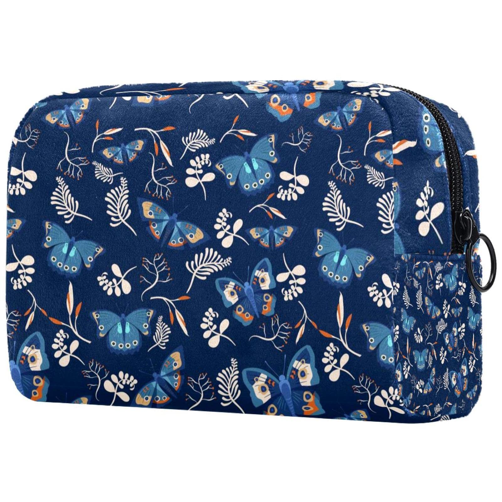 Mini Cosmetic Bags Bulk for Women - Butterfly Blue Pattern Personalized Makeup Pouch, Travel Organizer, Pencil Case | Perfect for Business Trips, Daily Use & Gift Giving