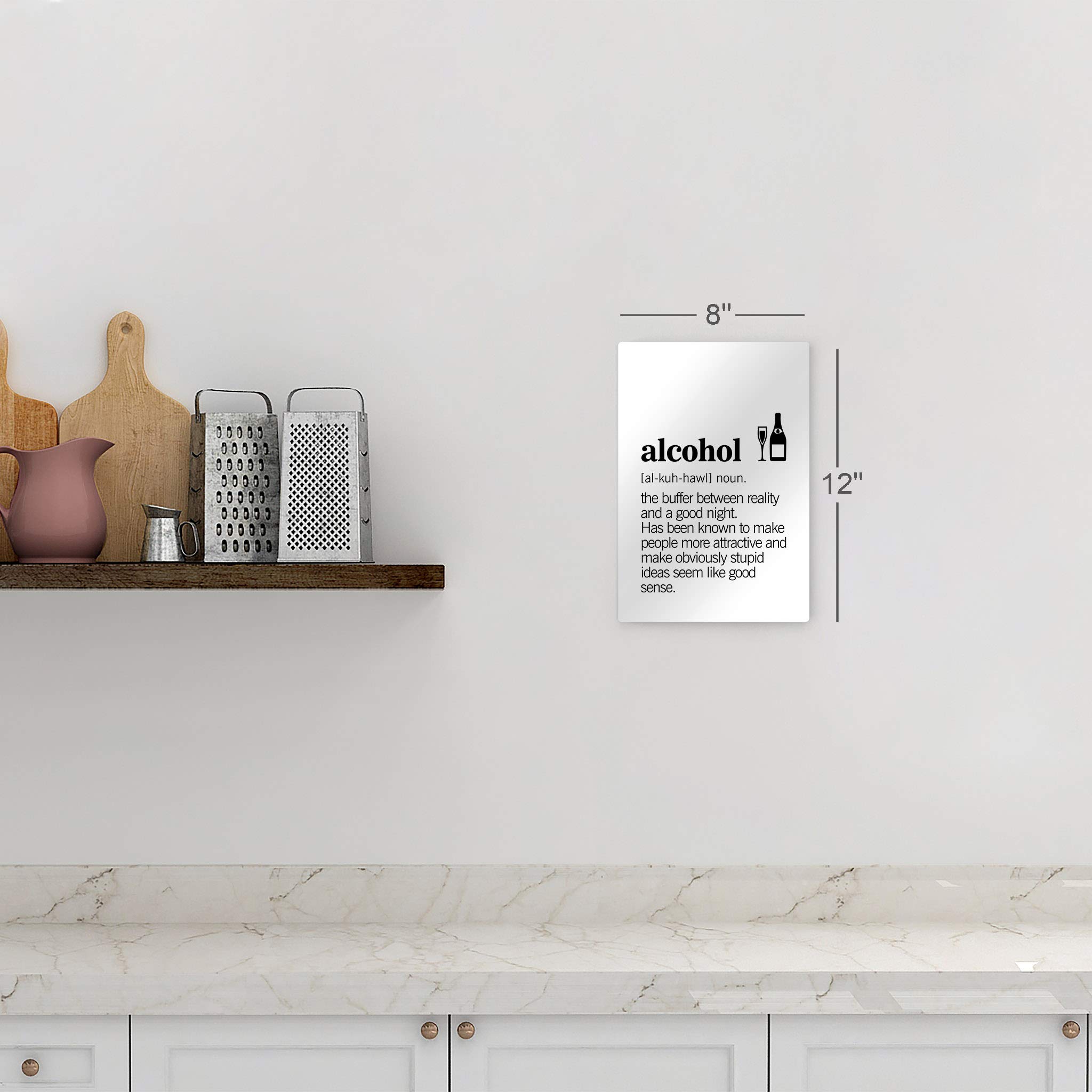 Funny Alcohol Definition Metal Wall Art Print - Smile Art Design Noun Dictionary Quote for Kitchen, Restaurant, Cafe & Dining Room - Modern Farmhouse Decor & Housewarming Gift (40x30, Made in USA) - Perfect for Bars, Man Caves & Home Themed Parties