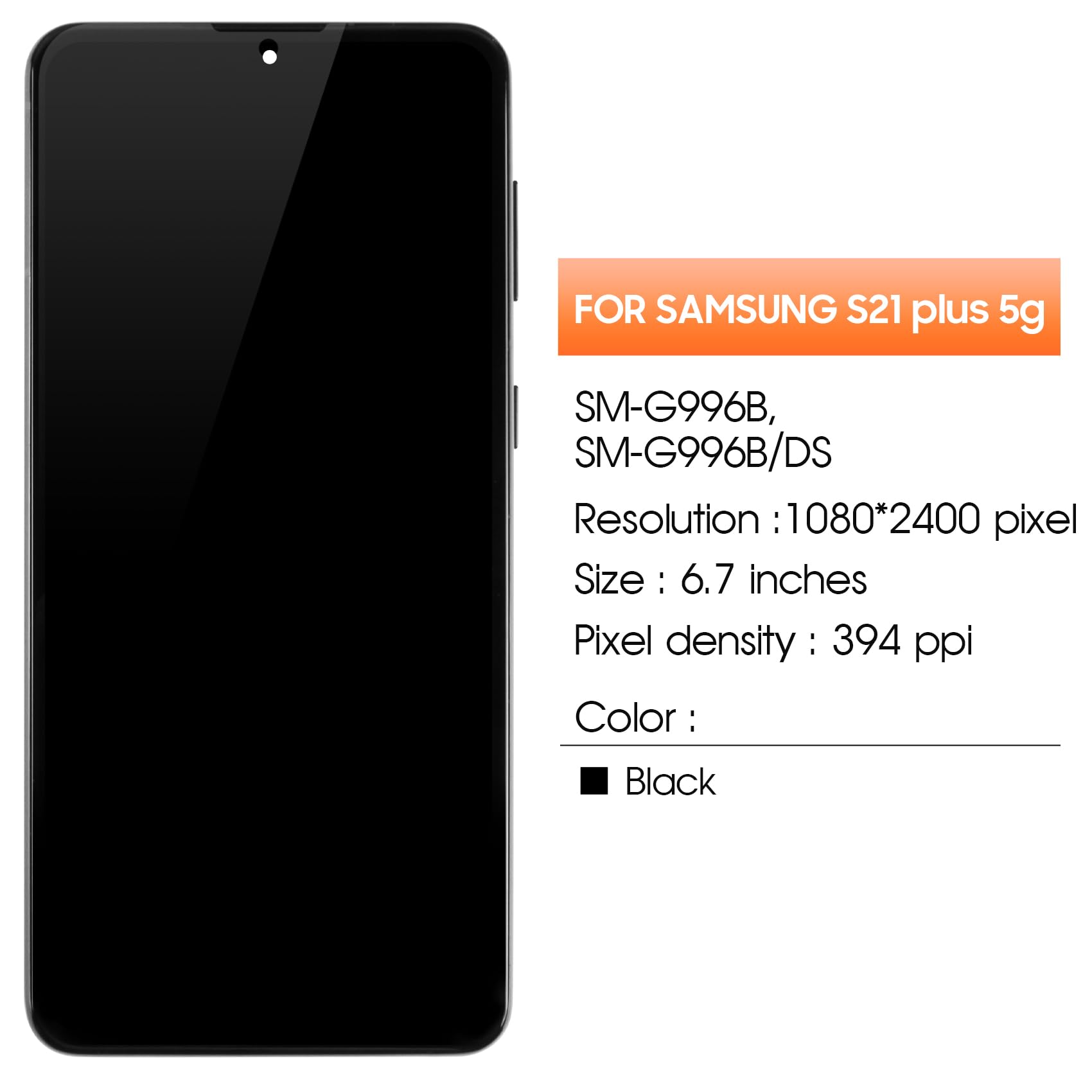 Original AMOLED LCD Screen Replacement for Samsung Galaxy S21 Plus (6.7 inch) with Frame & Tools - Compatible with SM-G996B/SM-G996U Models - Black Display Touch Digitizer Assembly - Perfect for DIY Phone Repair & Screen Replacement Projects