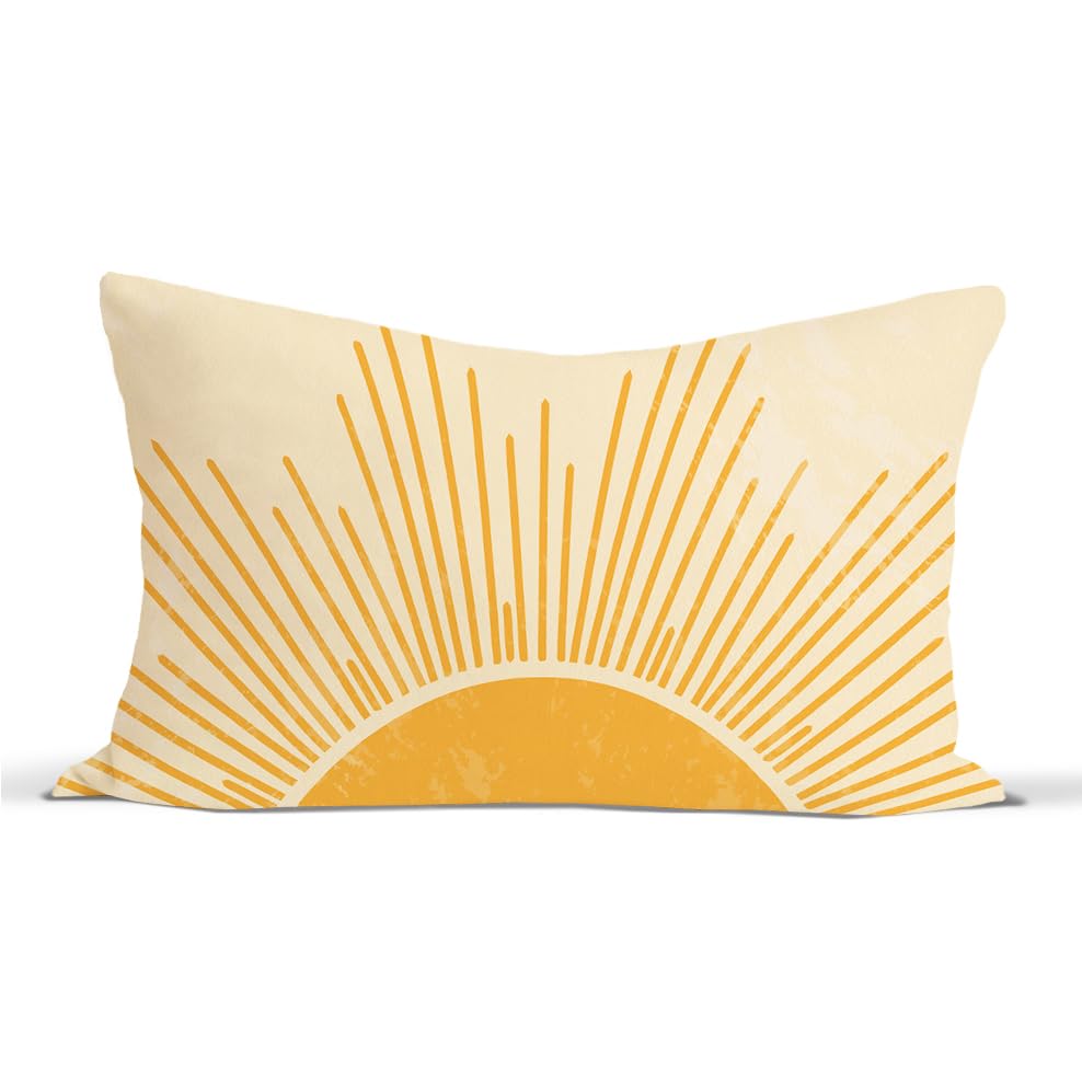 Rusenbao Yellow Sun Sunshine Lumbar Throw Pillow Covers 12x20 - Sunset Sunrise Summer Decorative Cushion Covers for Bed, Couch, Sofa - Perfect for Living Room Decor, Home Styling & Seasonal Accents