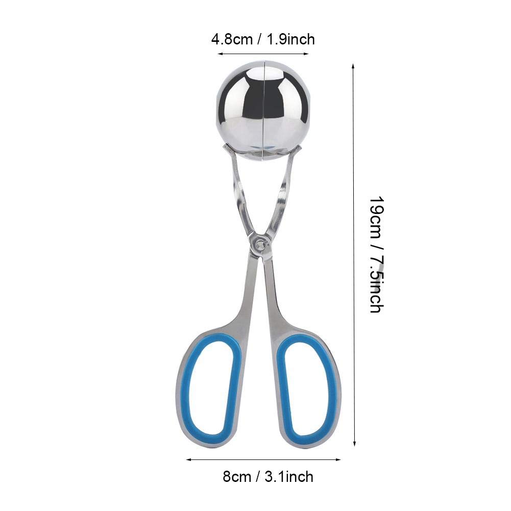 Non-Stick Stainless Steel Meatball Scoop & Ice Tongs - Rice Ball Maker, Cookie Scoop with Anti-Slip Rubber Handle (Blue) - Perfect for Cooking, Baking, and Ice Serving