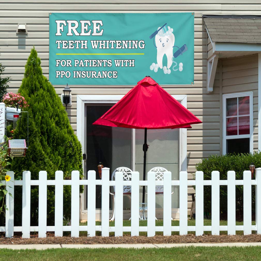 Premium Vinyl Banner - 16x40 Inches with 4 Grommets | Weatherproof Outdoor Sign for Dentist, Dental Health Care & Industrial Yard Use | Includes Free Teeth Whitening Offer | Perfect for Business Advertising, Events & Construction Sites