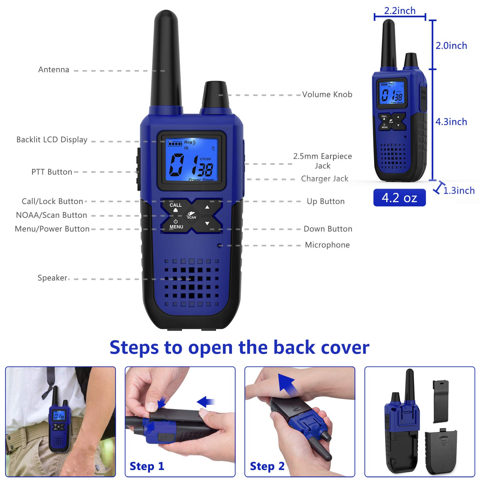 Long Range Walkie Talkies for Adults - 6 Pack Rechargeable Two Way Radios with Earpiece Mic, USB Charger & NOAA Weather Alert - Perfect for Hiking, Camping, Outdoor Adventures and Family Communication