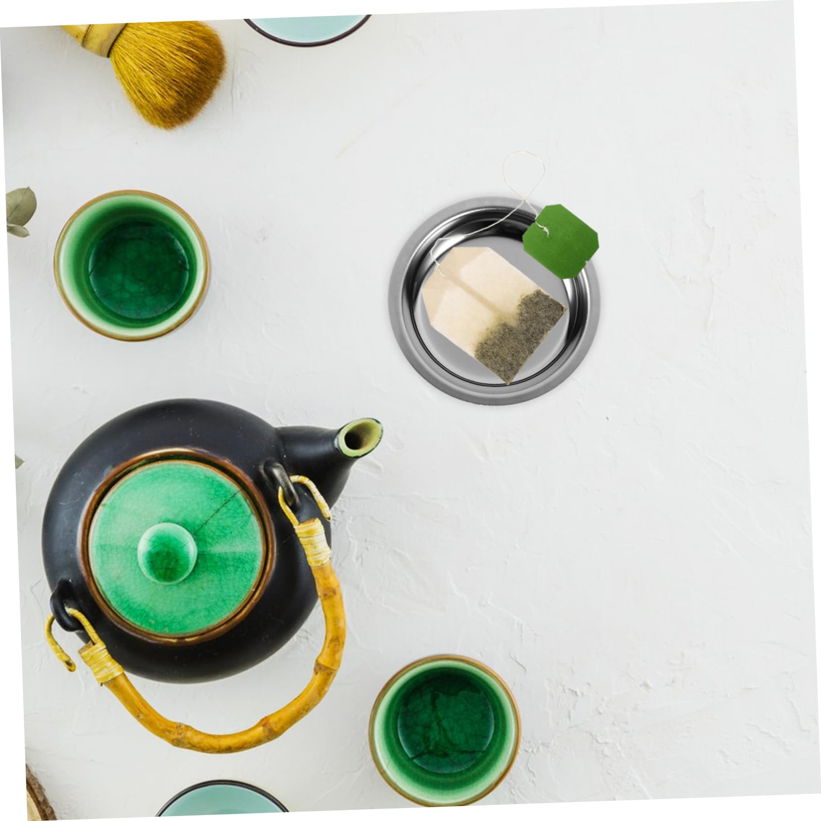 KICHOUSE Stainless Steel Tea Bag Holder & Coaster Set - Round Metal Tea Tray for Tea Bags & Coffee Accessories - Perfect for Afternoon Tea, Office Break, or Coffee Shop Use