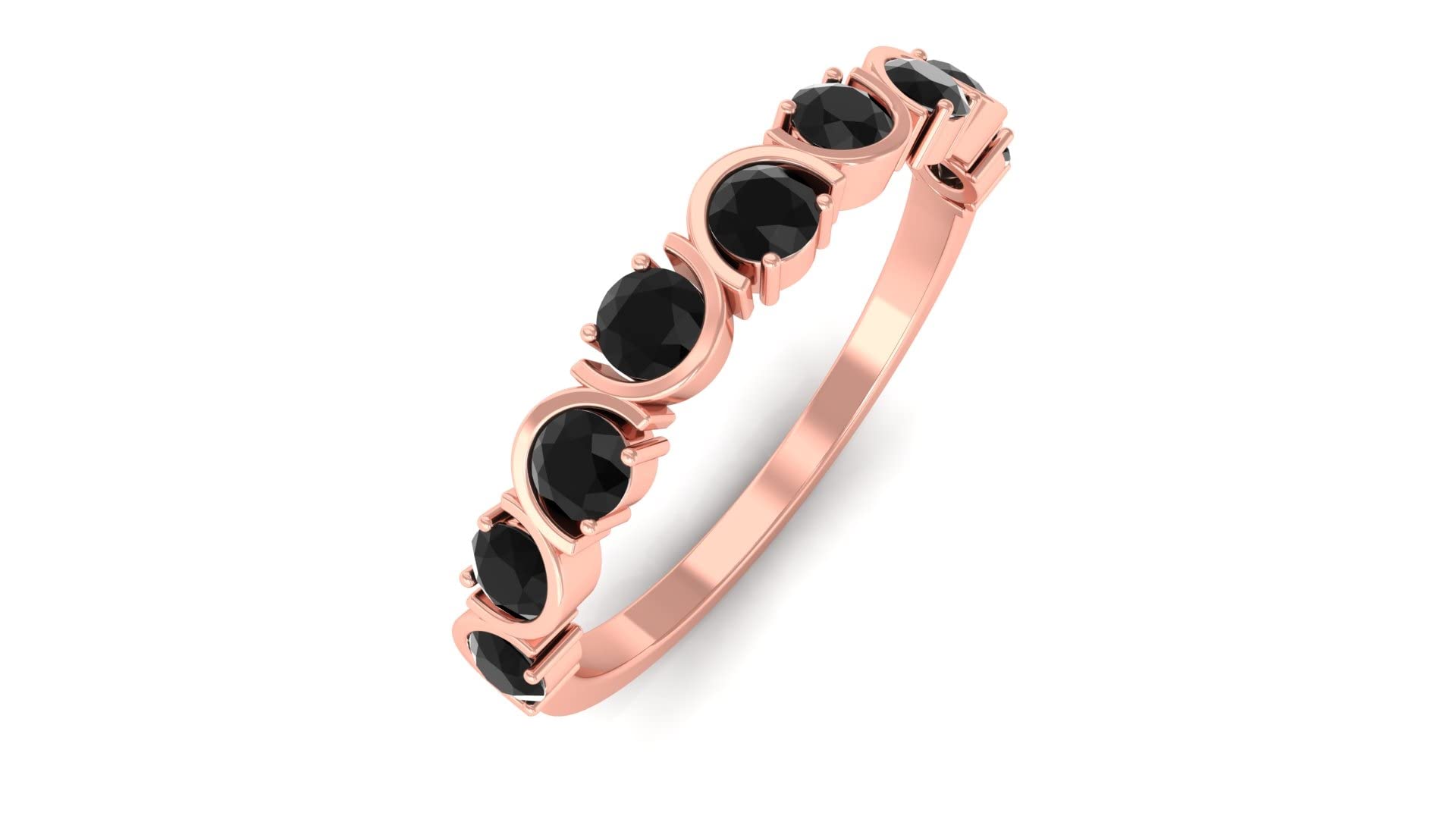 0.50 CT Black Onyx Half Eternity Ring for Women - 14K Solid Gold Onyx & Gold Semi Eternity Band - Elegant Jewelry Gift for Anniversary, Birthday & Special Occasions