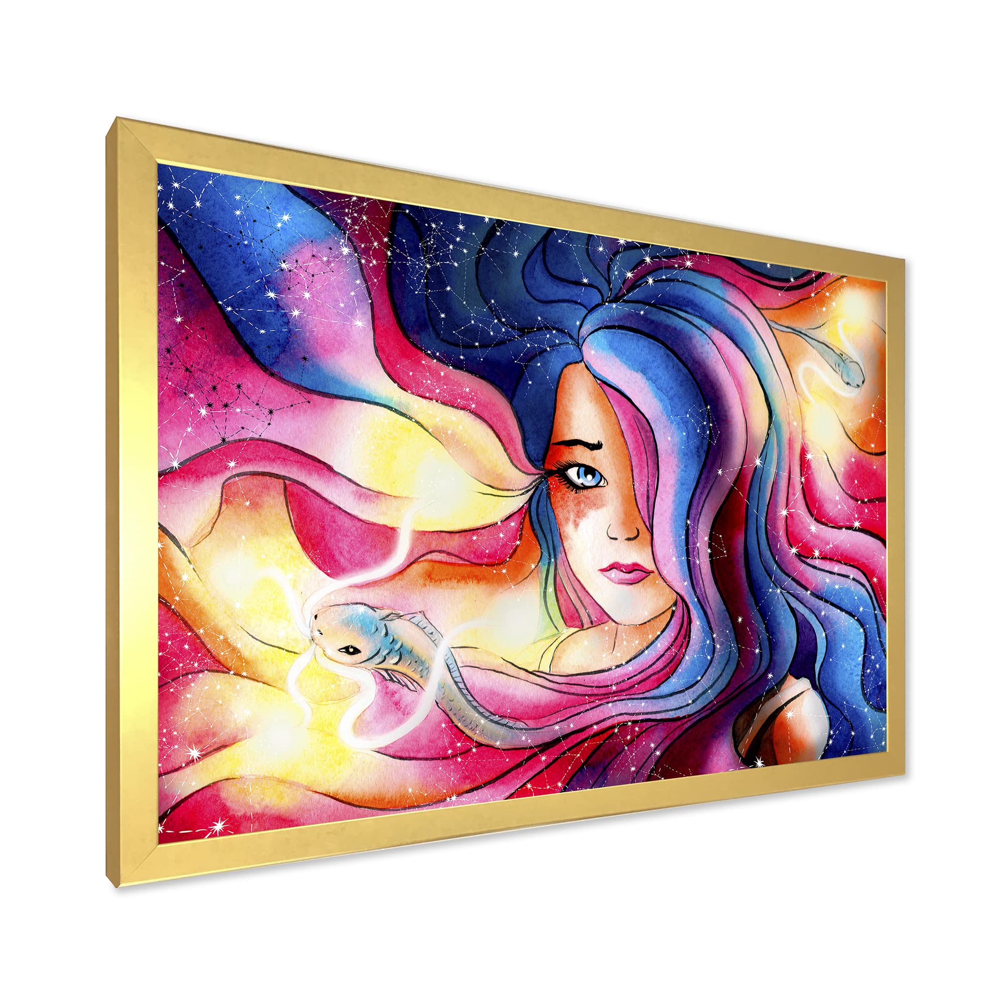 DesignQ The Girl With The Glowing Hair - Modern Framed Wall Art Decor for Living Room, Bedroom & Office - Unique Home & Office Decoration