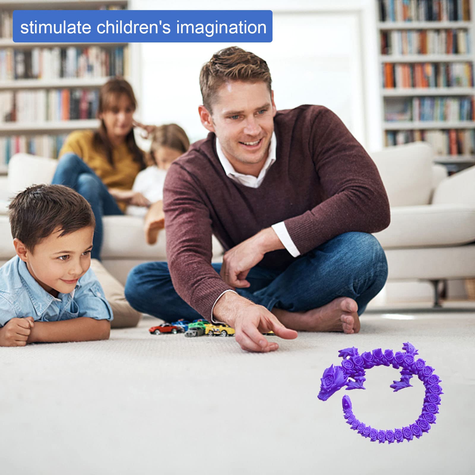 3D Printed Rose Dragon Articulated Toy - Rotatable & Poseable Joints for Kids & Adults - Anxiety Relief Action Figure (17.7in Purple) - Perfect for Home Decor, Desk Display, and Stress Relief Gifts
