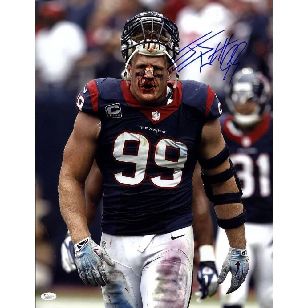 J.J. Watt Signed 16x20 Framed Texans Jersey Autograph with JSA COA - Houston Texans Memorabilia for Sports Fans & Collectors - Perfect for Man Cave, Sports Bar, or Gift for NFL Fans